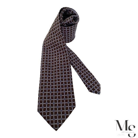 HARRY ROSEN Brown Geometric Silk Tie Made In Italy W: 3.5" EX COND - Picture 1 of 6